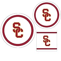 USC Party Supplies - Plates & Napkins for 10 - SC Interlock Logo in Cardinal Red & Gold - Officially Licensed - Made in USA