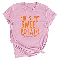 She's My Sweet Potato T-Shirt Women Valentine's Day Shirts Letter Print Short Sleeve Tops Summer Casual Crewneck Tee