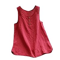 Summer Womens Casual Tank Top Fashion Sexy Sleeveless Cotton Linen Tunic Top Ladies Comfy Soft Loose Fit Vest Shirt