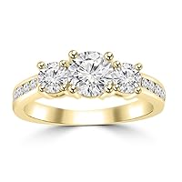 1.97 ct Three Stone Round Cut Diamond Engagement Ring G Color SI-1 Clarity in 14 kt Yellow Gold