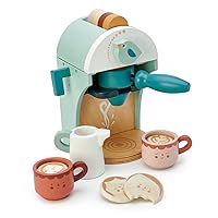 Tender Leaf Toys - Babyccino Maker - Wooden Coffee Machine Pretend Food Play Toy with Espresso Capsules and Cups - Made with Premium Materials and Craftsmanship - Age 3+