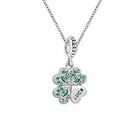 KunBead Jewelry 18 inch four Leaf Clover Good Luck Heart Crystal Dainty Charm Pendant Necklace for Women