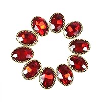 Embroiderymaterial Oval Shape Sew on Glass Crystal Stone Red Color in Flower Shape Flat Back Setting, 13X18MM, 10Pieces