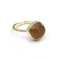 Cushion Shape Gemstone Brass Adjustable Rings Cats Eye Hydro Designer Handmade Gold Plated Rings