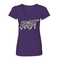 Manateez Women's The Beast I'm a Beast V-Neck Tee Shirt