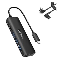 Dockteck USB-C Multiport Adapter 5-in-1 with 4K HDMI, 100W Power Delivery, 3 USB 3.0 Data Port Bundle with CableCreation 10 Feet 18 AWG Angled 2-Slot Non-Polarized Angle Power Cord