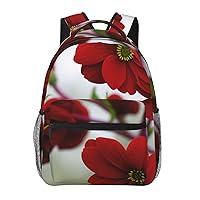 Red Flower Backpack, 15.7 Inch Large Backpack, Zippered Pocket, Lightweight, Foldable, Easy To Travel