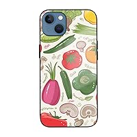 Cartoon Fruit Vegetable Printed Case for iPhone 13 Mini Case, Tempered Glass Shockproof Phone Case Cover for iPhone 13 Mini 5.4 Inch, Not Yellowing