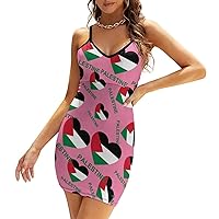 Love Palestine Women's Sling Dress Sexy V-Neck Dress Sleeveless Spaghetti Strap Mini Dress Bodycon Dresses