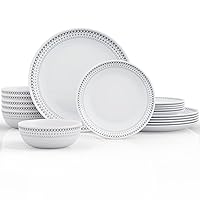 Dinnerware Sets,MEKY Flower Pattern Plates, Service for 6, Glass Plates, Dishes, Bowls, Resist Fracture, Anti-Chip