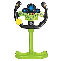 Steering Wheel Car Driving Simulated Toy with Light and Music for Kids, Pretend Driving Seat Toys,Baby Electric Early Learning Educational Toys for Boys and Girls Green
