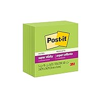 Post-it Super Sticky Notes, 3x3 in, 5 Pads, 2x the Sticking Power, Limeade Green, Recyclable (654-5SSLE)