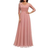 Womens Formal Evening Gowns Lace Maxi Dresses Elegant 3/4 Sleeve Long Bridesmaid Dress Flowy Wedding Party Prom Dresses