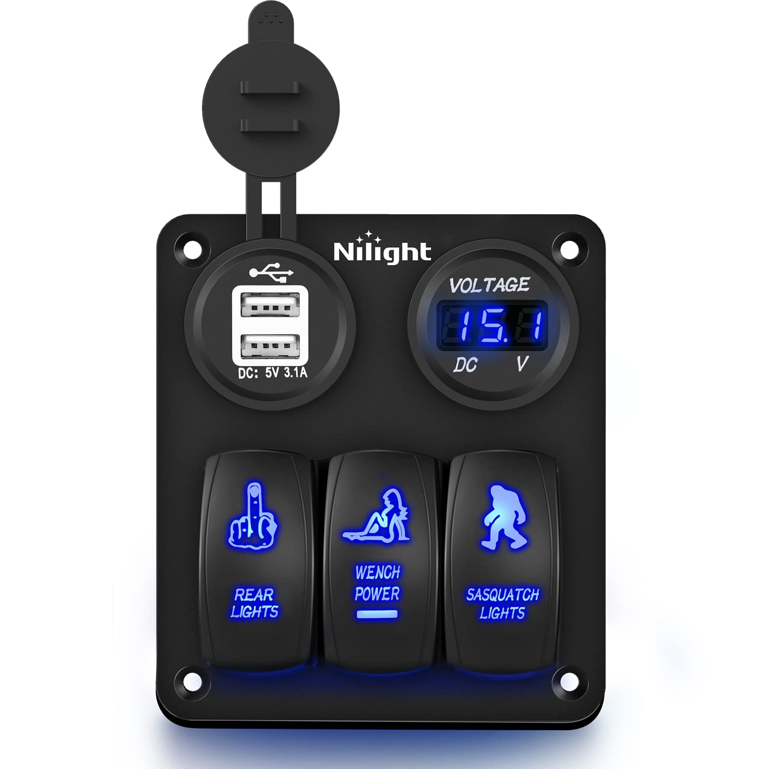 Mua Nilight Gang Rocker Switch Panel USB Charger LED Voltmeter Sasquatch  Lights Wench Power Rear Lights Switch On Off Aluminum Waterproof Toggle  Switch Panel for 12V Cars Trucks Boats,2 Years Warranty