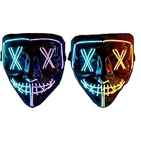 ThinkMax Purge Mask, 2 Pack Light up Mask LED Mask, Scary Masks, Glow Neon Mask Costume Mask with 3 Lighting Modes for Halloween Festival Party