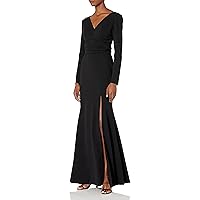 Dress the Population Women's Carmen Sleeve Long Stretch Gown with Slit