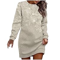 Xmas Snowflake Print Sweatshirt Dress for Women Christmas Oversized Long Sleeve Crewneck Pullover Funny Dresses