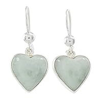 NOVICA Artisan Handmade Jade Heart Earrings .925 Sterling Silver with Light Green Dangle Guatemala Romantic 'Innocent Heart'