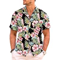 JMIERR 2024 Mens Bowling Shirts Button Up Shirt Men Palm Tropical Shirts for Men Hwaiian Floral Tropical Holiday Shirts,US 46 (XL),1 Black