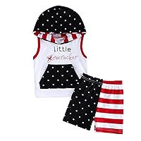 Baby Independence Day Outfit Boys' Clothes Sets Hoodie Sleeveless Vest Flag Shorts Summer Shorts Sets Two Pieces