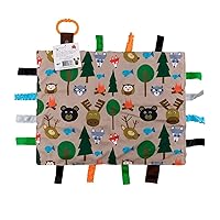 Baby Sensory, Security & Teething Closed Ribbon Tag Lovey Blanket with Minky Dot Fabric: 14”X18” (Forest)