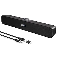 Computer Speakers, Wired USB Mini Sound Bar Speaker for PC Tablets Laptop MP3 Mac Air/Pro (USB-C to USB Adapter Included) (Black)