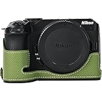 Z30 Case, BMAOLLONGB Handmade PU Carbon Fibre Leather Half Camera Case Bag Cover Bottom Opening Version for Nikon Z30 with Hand Strap (Green)
