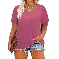 RITERA Plus Size Tops for Women Summer Short Sleeve Button Henley Shirts Oversized Tunic Blouse XL-6XL