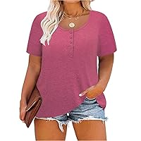 RITERA Plus Size Tops for Women Short Sleeve Button Henley Shirts Oversized Summer Tunic Blouse XL-6XL