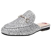 Mules for Women Comfort Slip On Leather Flats Closed Pointed Toe Slides with Metal Decoration Backless Loafers