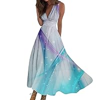 Spring Dresses for Women 2024 V-Neck Sleeveless Sun Dress for Beach Vacation Sundresses for Women Plus Size Dresses