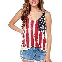 4th of July Red White Blue Digital Printing Shirt for Women Patriotic Tank Tops American Flag Print Vest Cami Tee