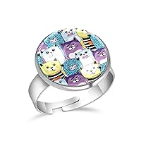 Funny Animal Pattern Adjustable Rings for Women Girls, Stainless Steel Open Finger Rings Jewelry Gifts