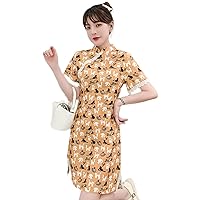 Slim Cheongsam Dress Women Short Sleeve Qipao Comfortable Plus Size Mandarin Collar Traditional Chinese Style Clothes