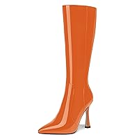 Womens Patent Pointed Toe Party Zip Dress Solid Stiletto High Heel Mid Calf Boots 4 Inch