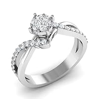 Women's 14K White Yellow Gold 0.40 Carat Real Diamond Engagement Ring (0.25 Carat, Hi Color, Si1I1 Clarity)