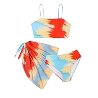COZYEASE Girl's 3 Piece Swimsuit Tie Dye Sleeveless Cute Bikini Bathing Suit with Cover Up Skirt