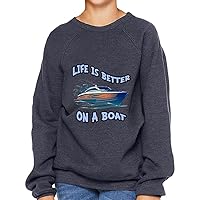 Life Is Better on a Boat Kids' Raglan Sweatshirt - Boat Sponge Fleece Sweatshirt - Print Sweatshirt