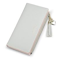 SUMGOGO Slim Wallet for Women Long Tassel Zipper Clutch Purse Handbag Card Case Wallet (Gray)