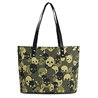 Womens Handbag Skull Camouflage Camo Pattern Leather Tote Bag Top Handle Satchel Bags For Lady