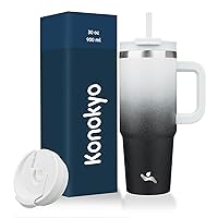 30 oz Tumbler with Handle and 2 Straws,2 in 1 Lid Insulated Water Bottle Stainless Steel Travel Coffee Mug,Day & Night