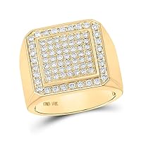 The Diamond Deal 10kt Yellow Gold Mens Round Diamond Square Ring 1-1/3 Cttw