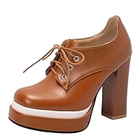 Women's Square Toe Chunky Platform Ankle Booties Lace Up Pumps Block High Heel Vintage Shoes Oxfords