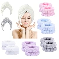 2 Pack Microfiber Hair Towel with 10 Pack Wrist Towel for Washing Face