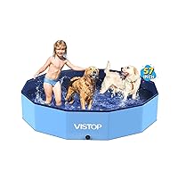 VISTOP Large Foldable Dog Pool, Hard Plastic Shell Portable Swimming Pool for Dogs Cats and Kids Pet Puppy Bathing Tub Collapsible Kiddie Pool (57inch.D x 11.8inch.H, Blue)
