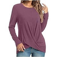 Womens Casual Tunic Tops For Leggings Long Sleeve Front Twist Knot T Shirts Cute Long Tshirt Dressy Blouse Loose Fit