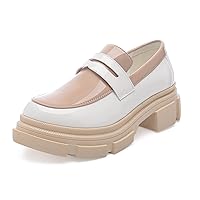 YETIER Platform Womens Loafer Leather Slip-ons Round Toe Chunky Loafer Shoes Penny Casual Fashion Shoes with Chain