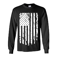 Distressed American Flag Patriotic USA Flag Sleeve Long Sleeve T-Shirt Graphic Tee-Black-Large