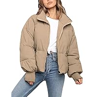 Flygo Women Cropped Puffer Jacket Winter Jackets Lightweight Zip Up Stand Collar Quilted Coats