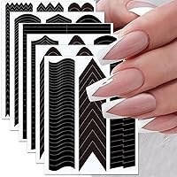 6 Sheets French Manicure Edge Auxiliary Nail Sticker- Wavy Line 3D Self -Adhesive DIY Template Nail Art Decals for Designer Nail Guides,French V-Shaped Stencils Fringe Nail Art Accessories Tools